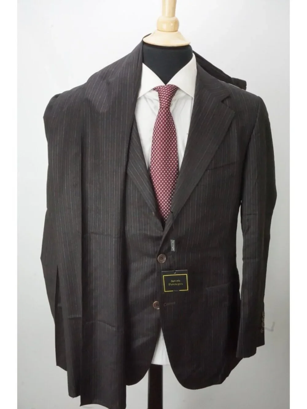 Sartoria Partenopea Brown Striped Silk Blend 2 Pc Suit Jacket Pant 50 EU NEW